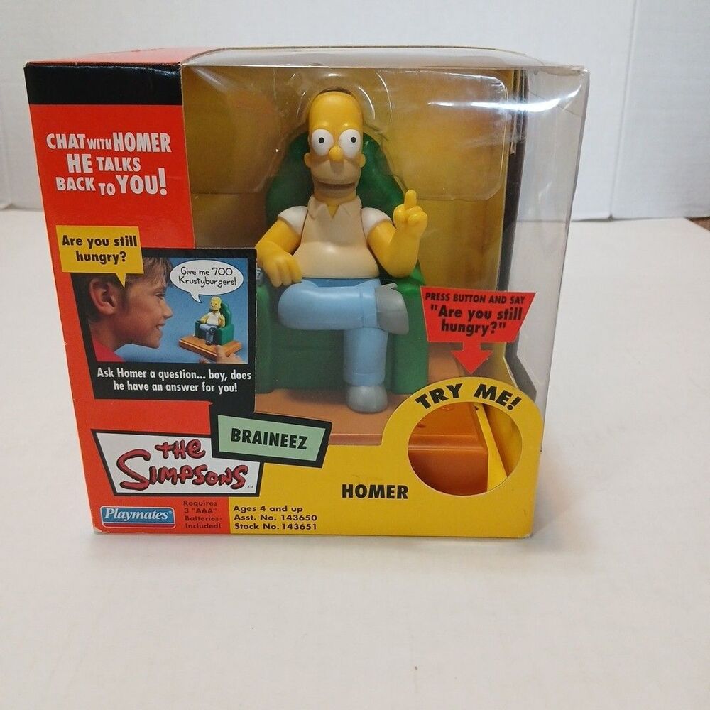 The Simpsons 2003 Braineez Talking Homer Figure By Playmates Homer In Chair NIB